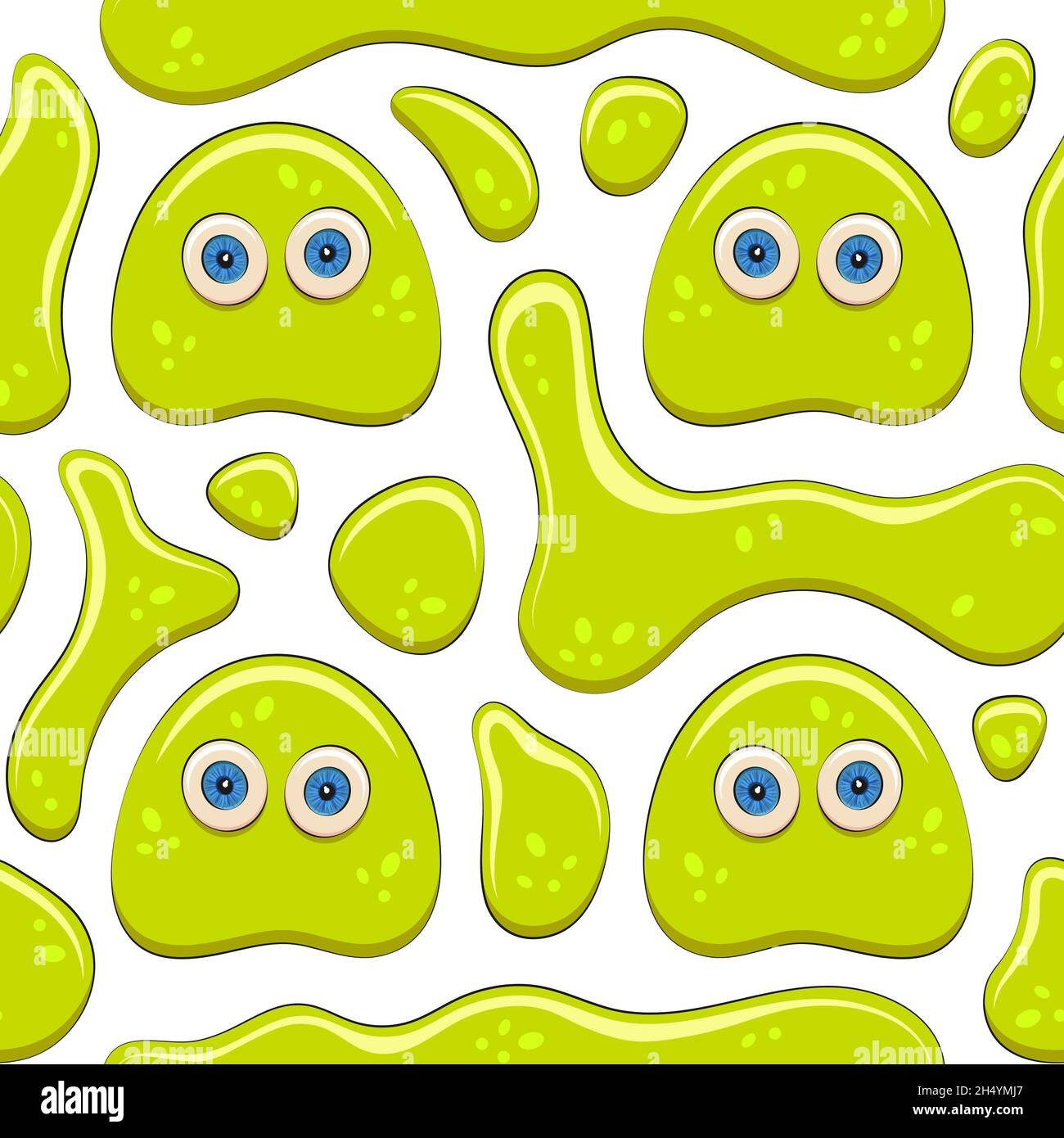 Seamless color pattern with green jelly character. Vector cartoon background on white. Stock Vector