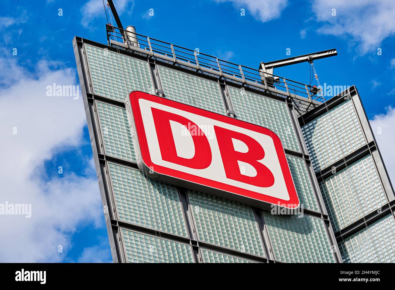 Sign with logo DB, Deutsche Bahn, North Rhine-Westphalia, Germany