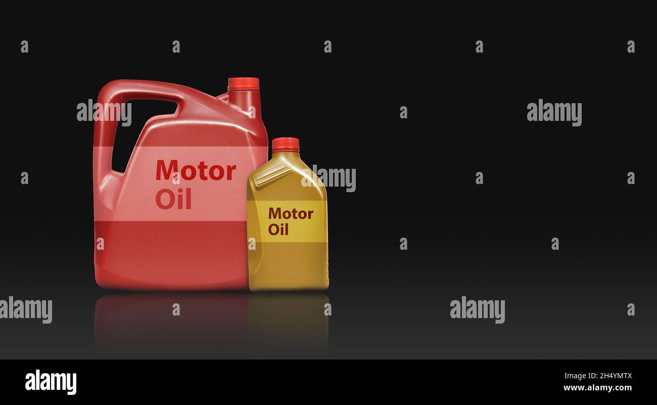 Motor oil gallon isolated with horizontal copy space on black
