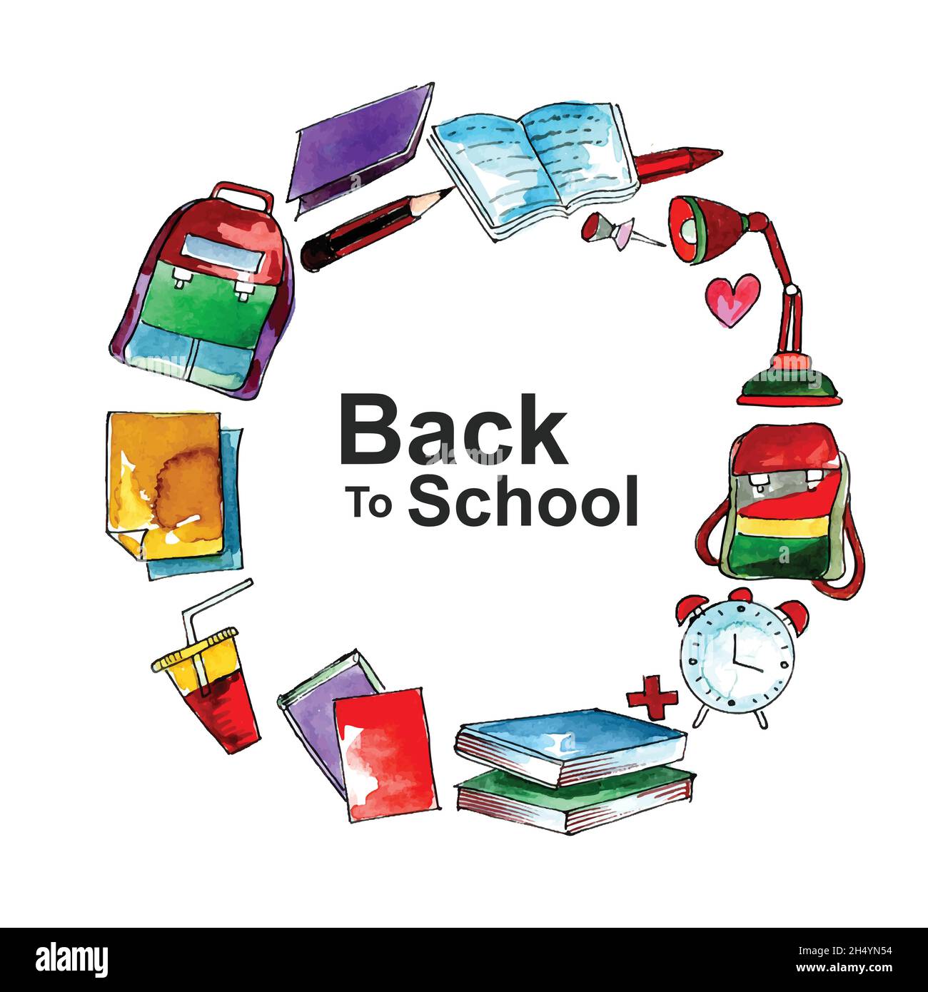 Realistic object watercolor back to school background Stock Vector