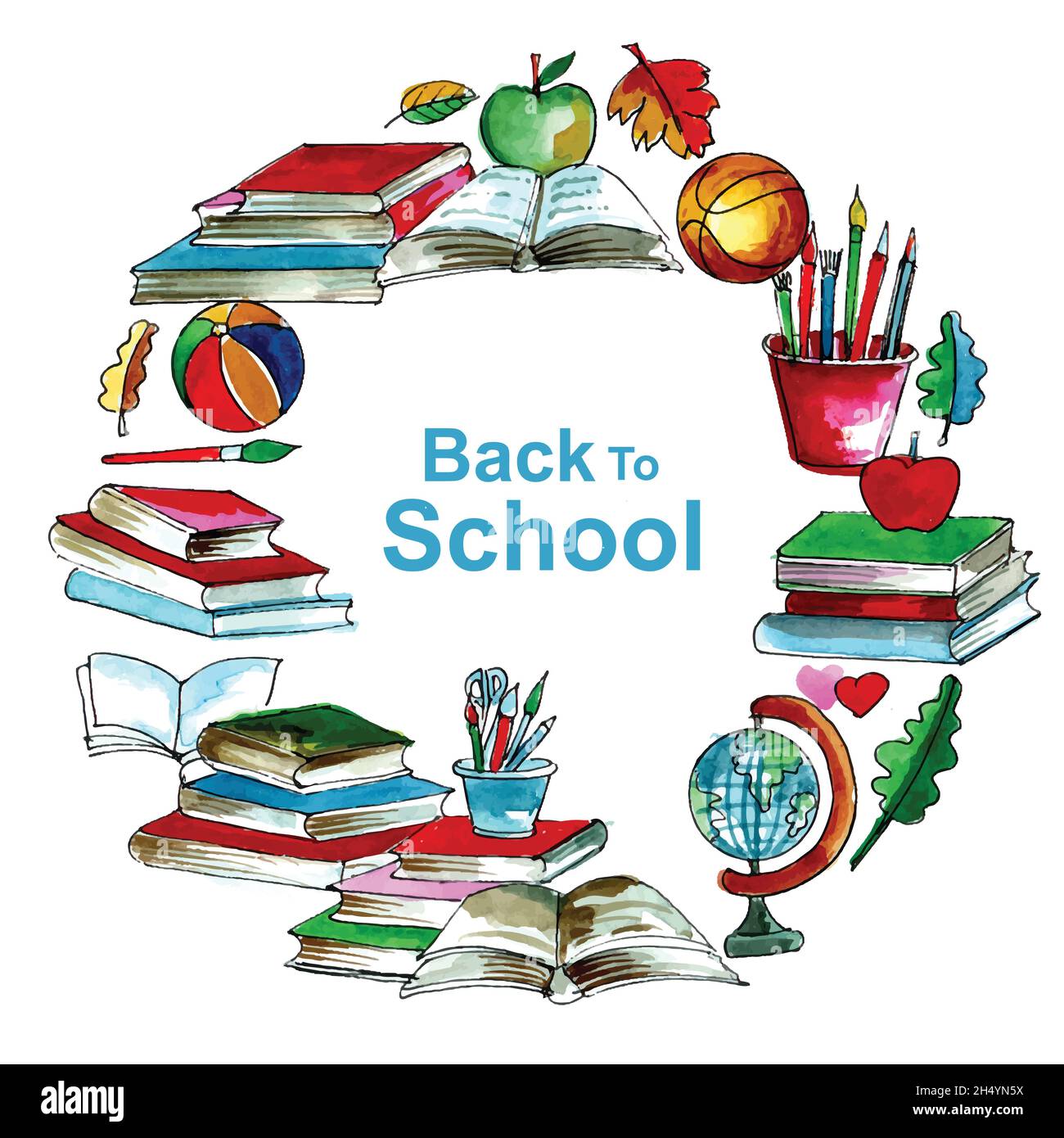 Realistic object watercolor back to school background Stock Vector