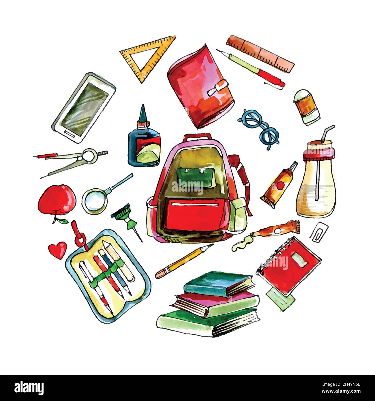 Back to school background with school object watercolor Stock Vector