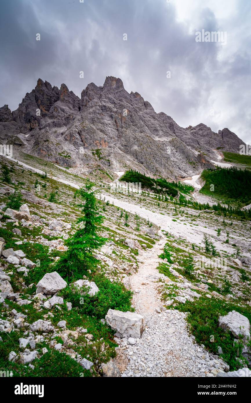 Hiking Tour to the Rotwandwiesen Dolomites South Tyrol Italy Stock Photo