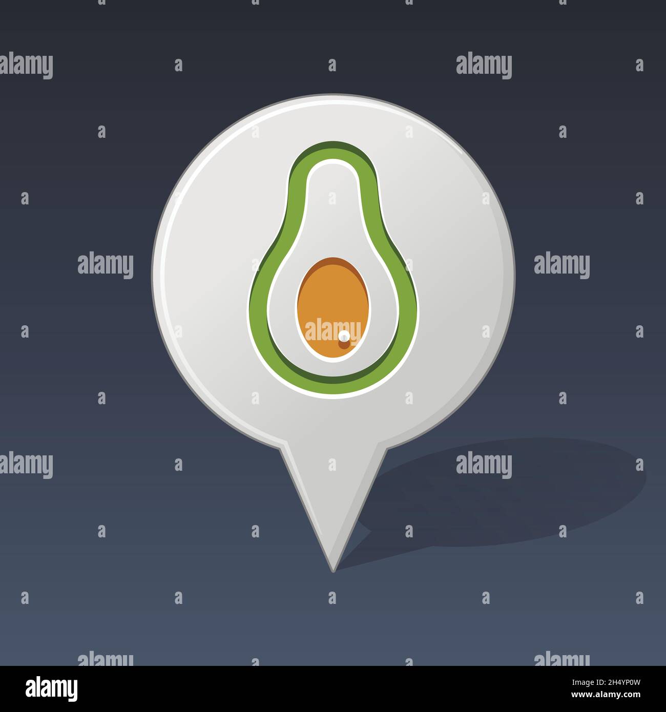 Avocado pin map icon. Map pointer. Map markers. Fruit vector illustration, eps 10 Stock Vector