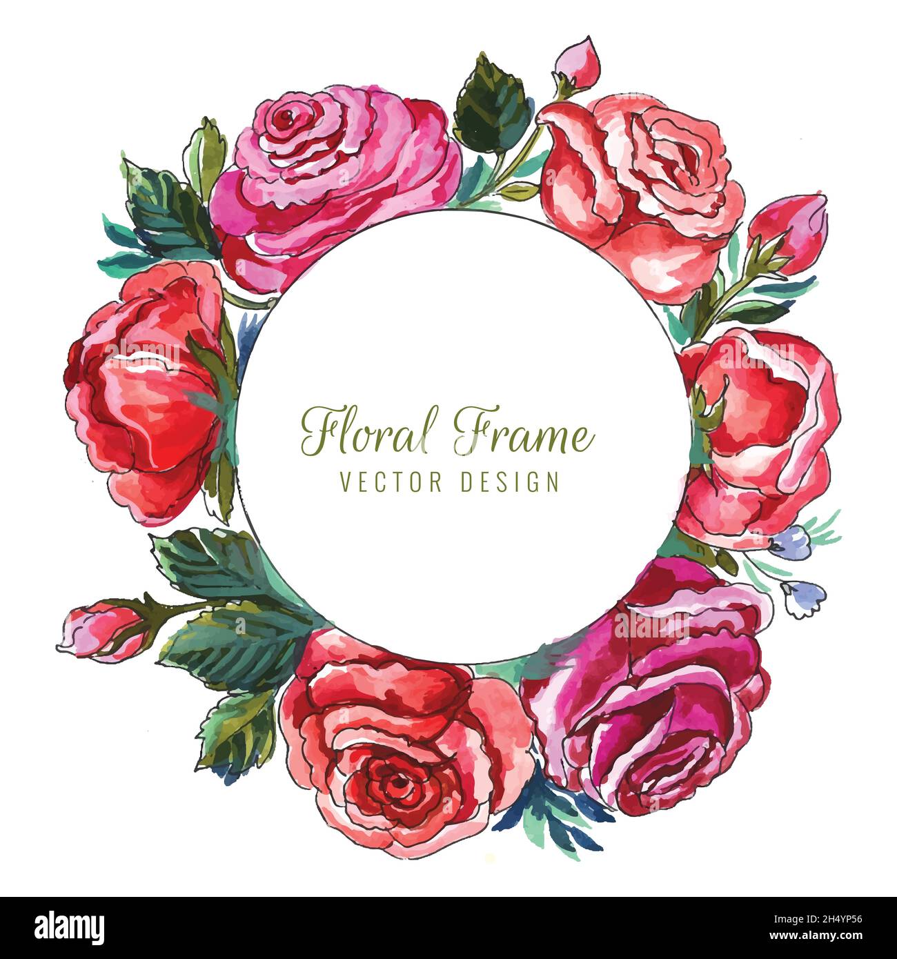 Beautiful circular roses floral frame card background Stock Vector