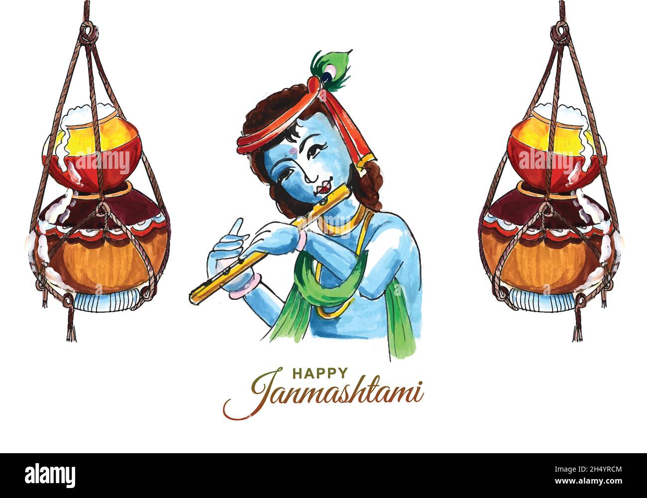 Krishna Janmashtami digital art illustration card design Stock Vector