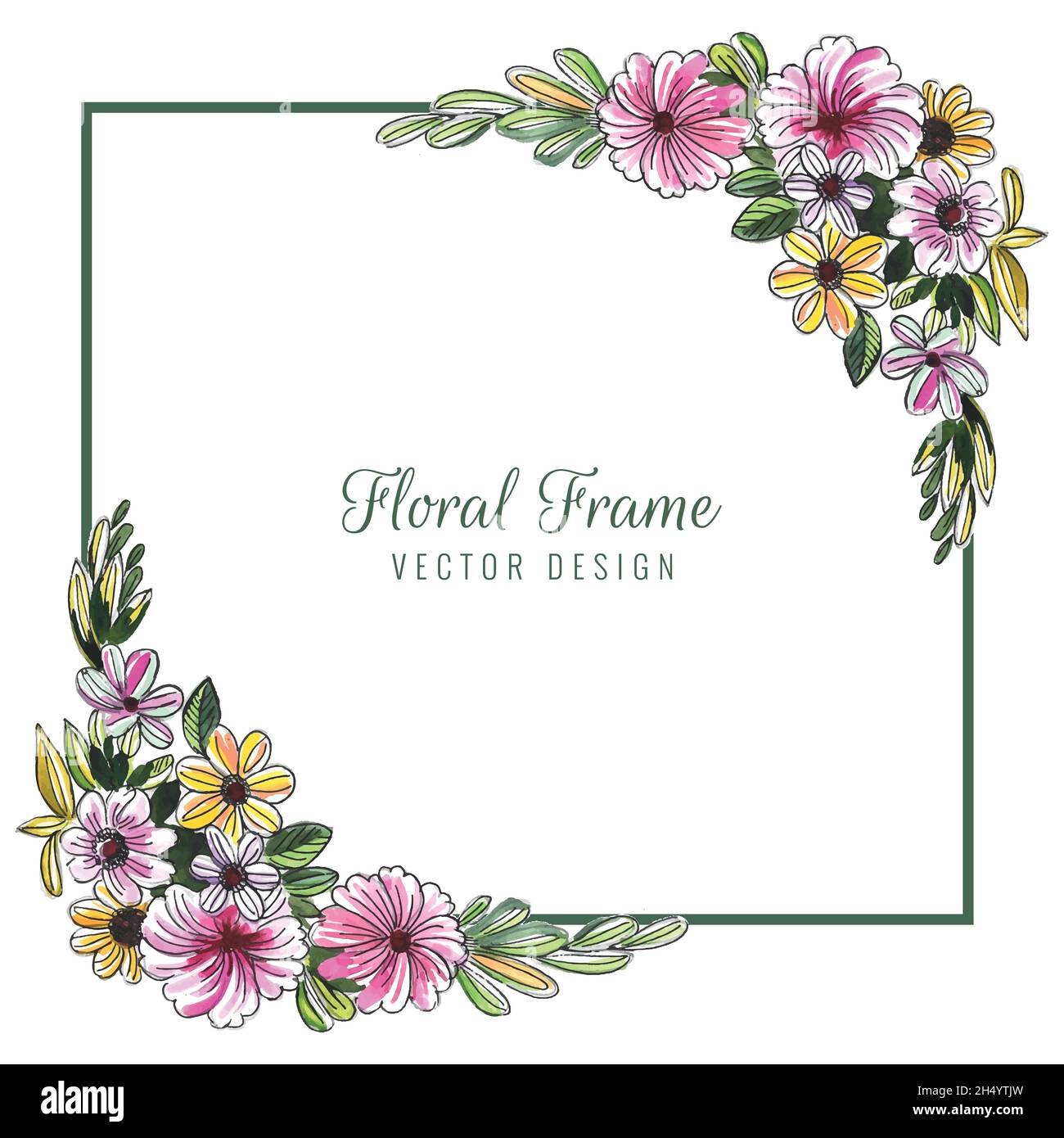 Hand draw decorative wedding card colorful flower background Stock ...
