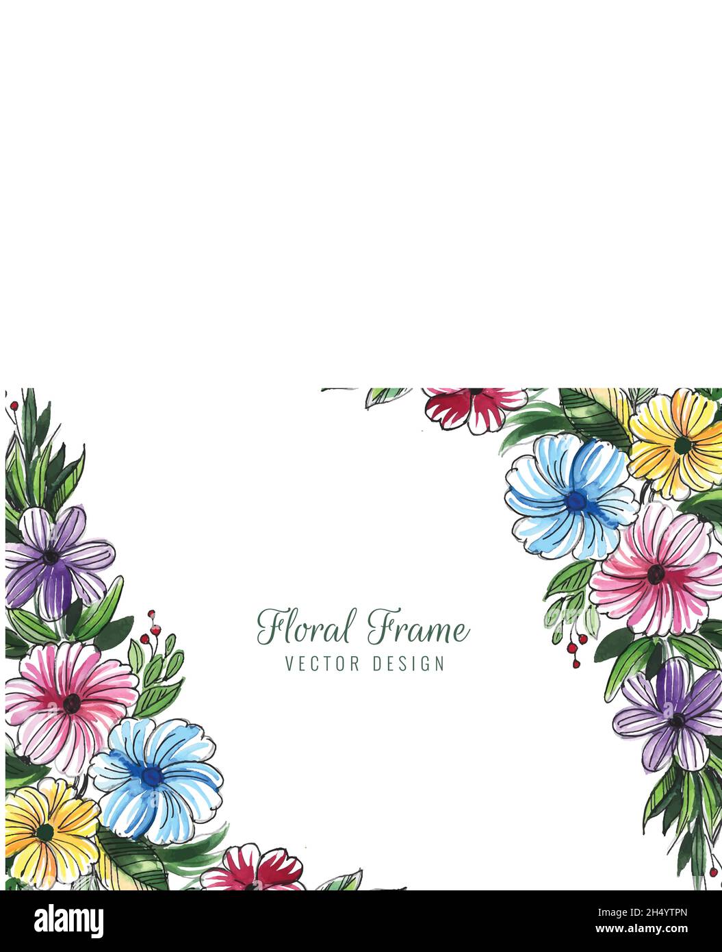 Hand draw decorative wedding card colorful flower background Stock ...