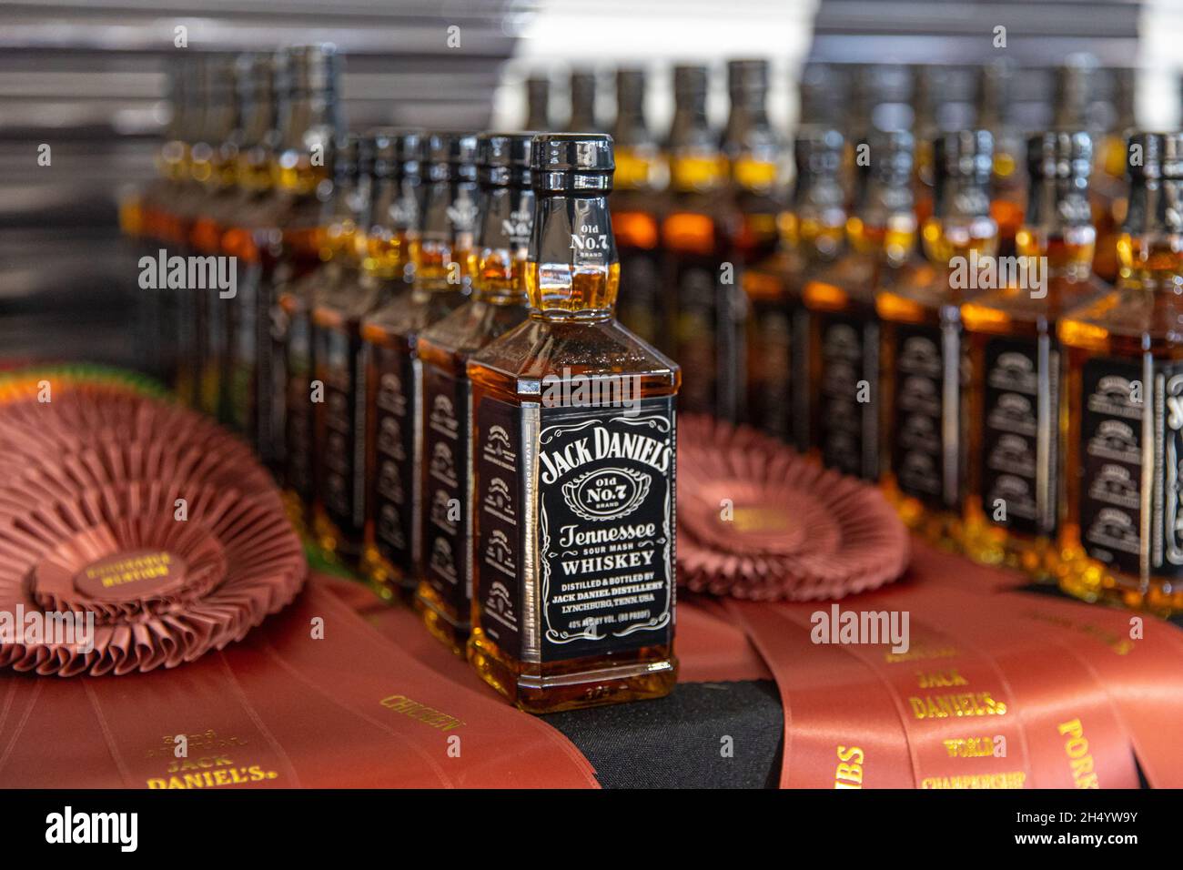 LYNCHBURG, UNITED STATES Oct 10, 2021 Award ribbons and bottles at