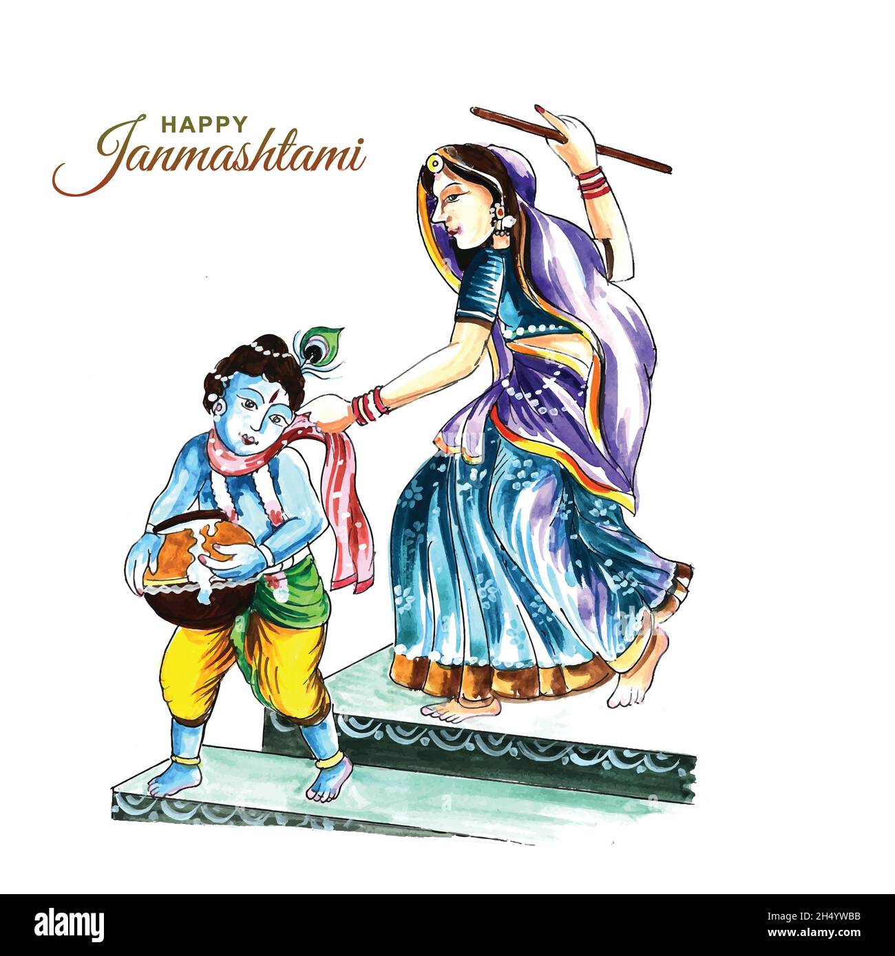 Indian hindu festival of janmashtami celebration card background Stock Vector