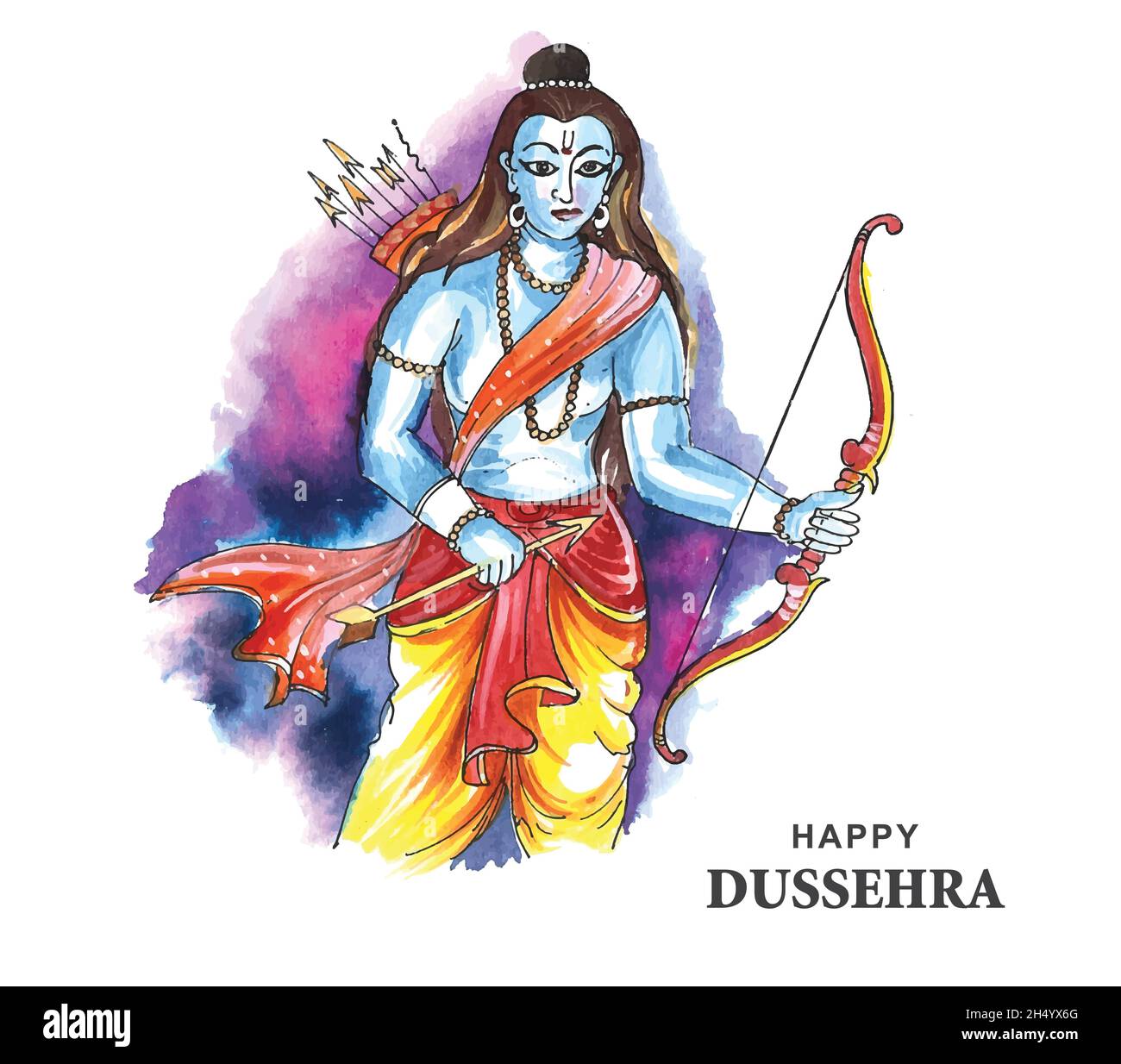 Lord rama happy dussehra festival wishes card watercolor ...