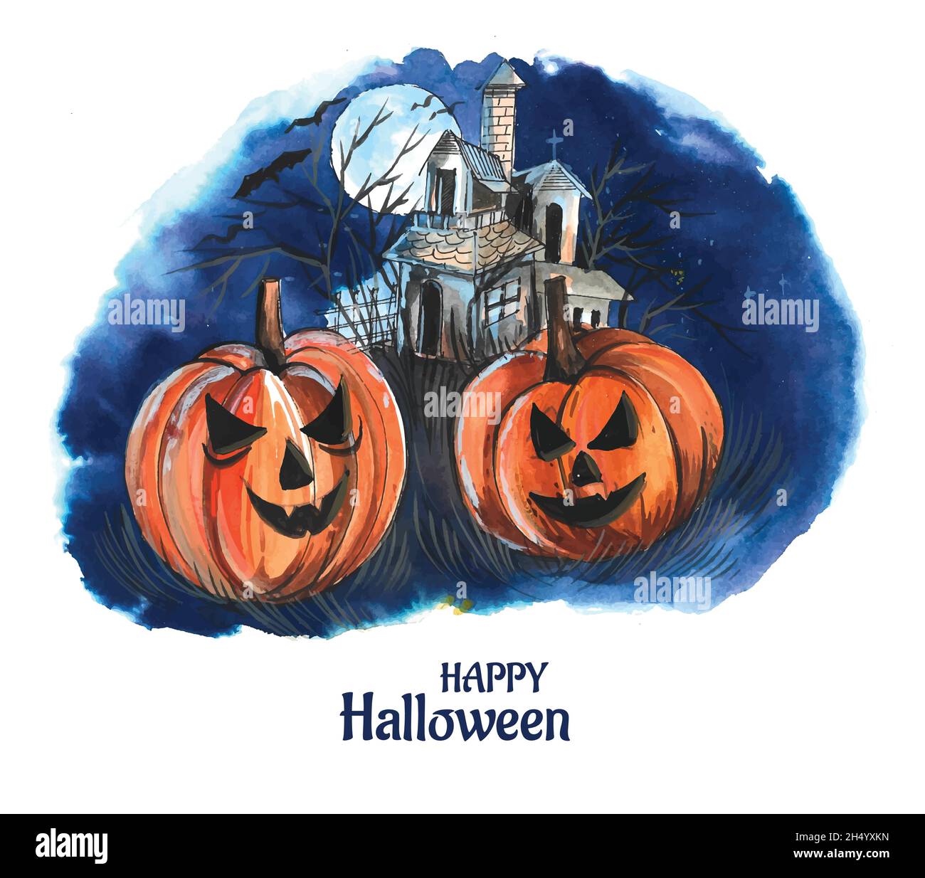 Halloween night background pumpkins and dark castle design Stock Vector ...