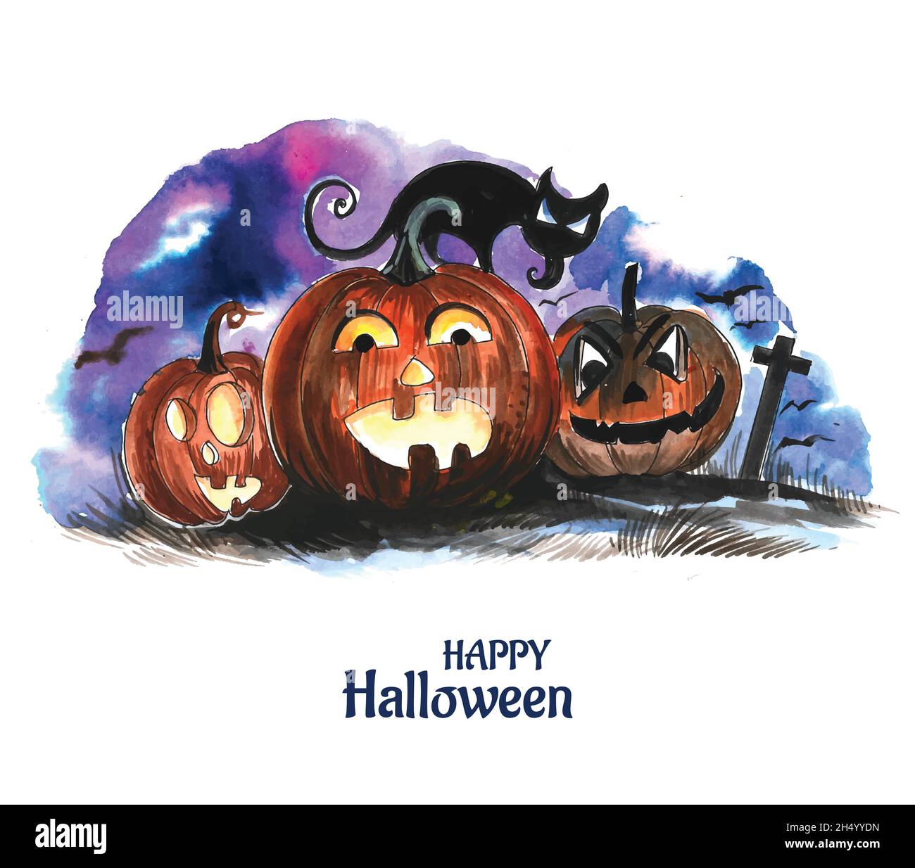 Halloween night background pumpkins and dark castle design Stock Vector ...