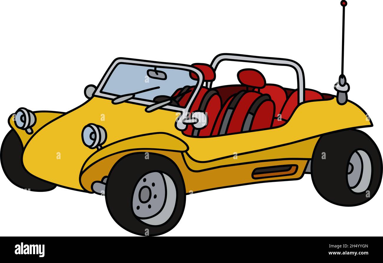 Hand drawing of a funny yellow dune buggy - not a real model Stock Vector