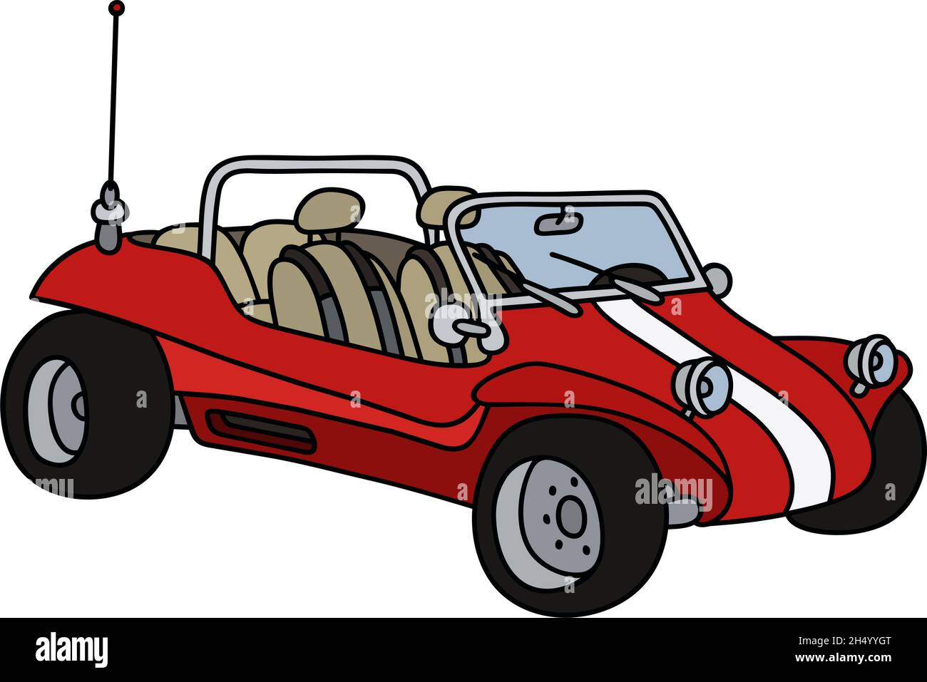 Hand drawing of a funny red dune buggy - not a real model Stock Vector