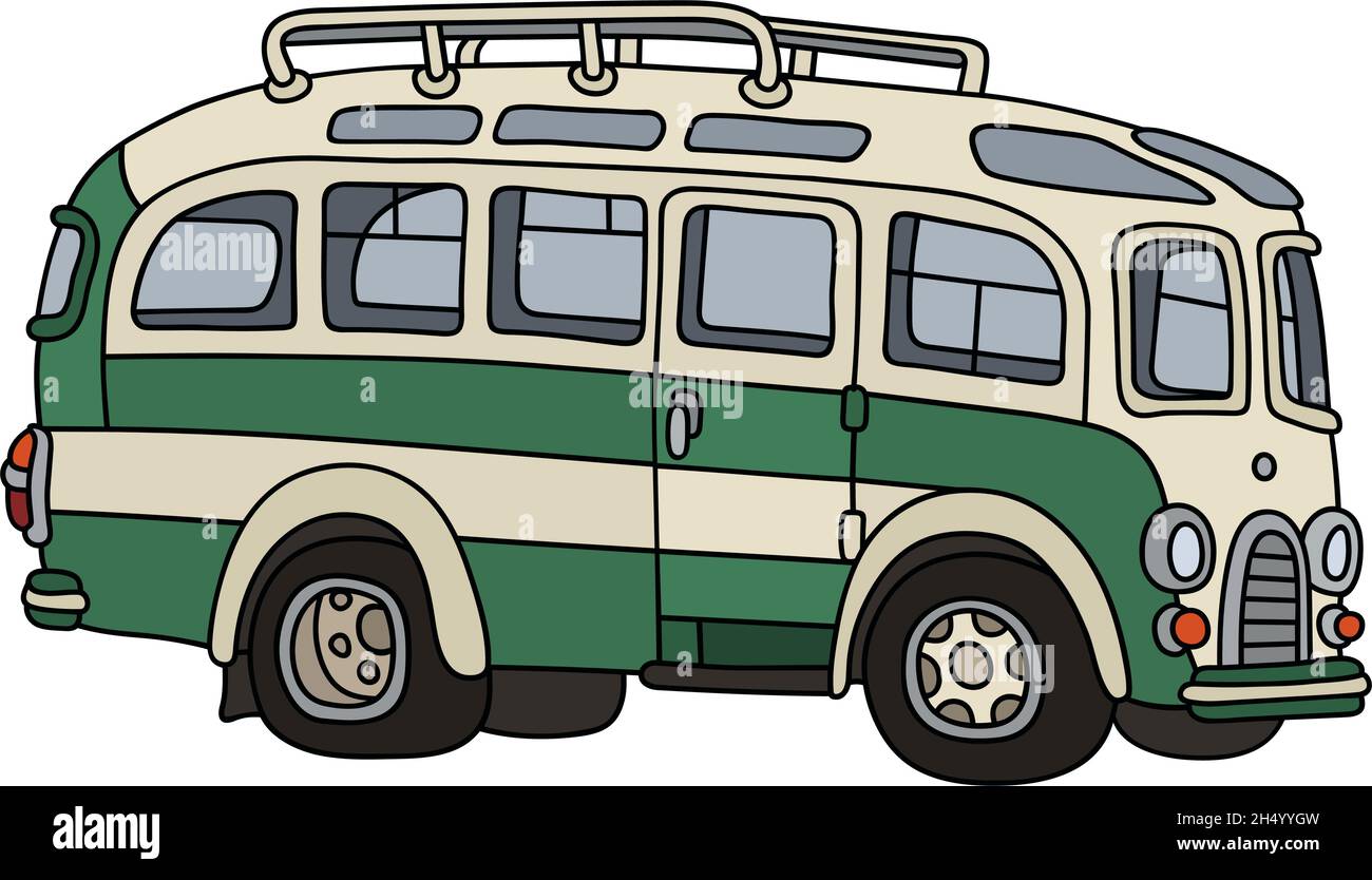 Hand drawing of a retro green and white touristic bus Stock Vector ...