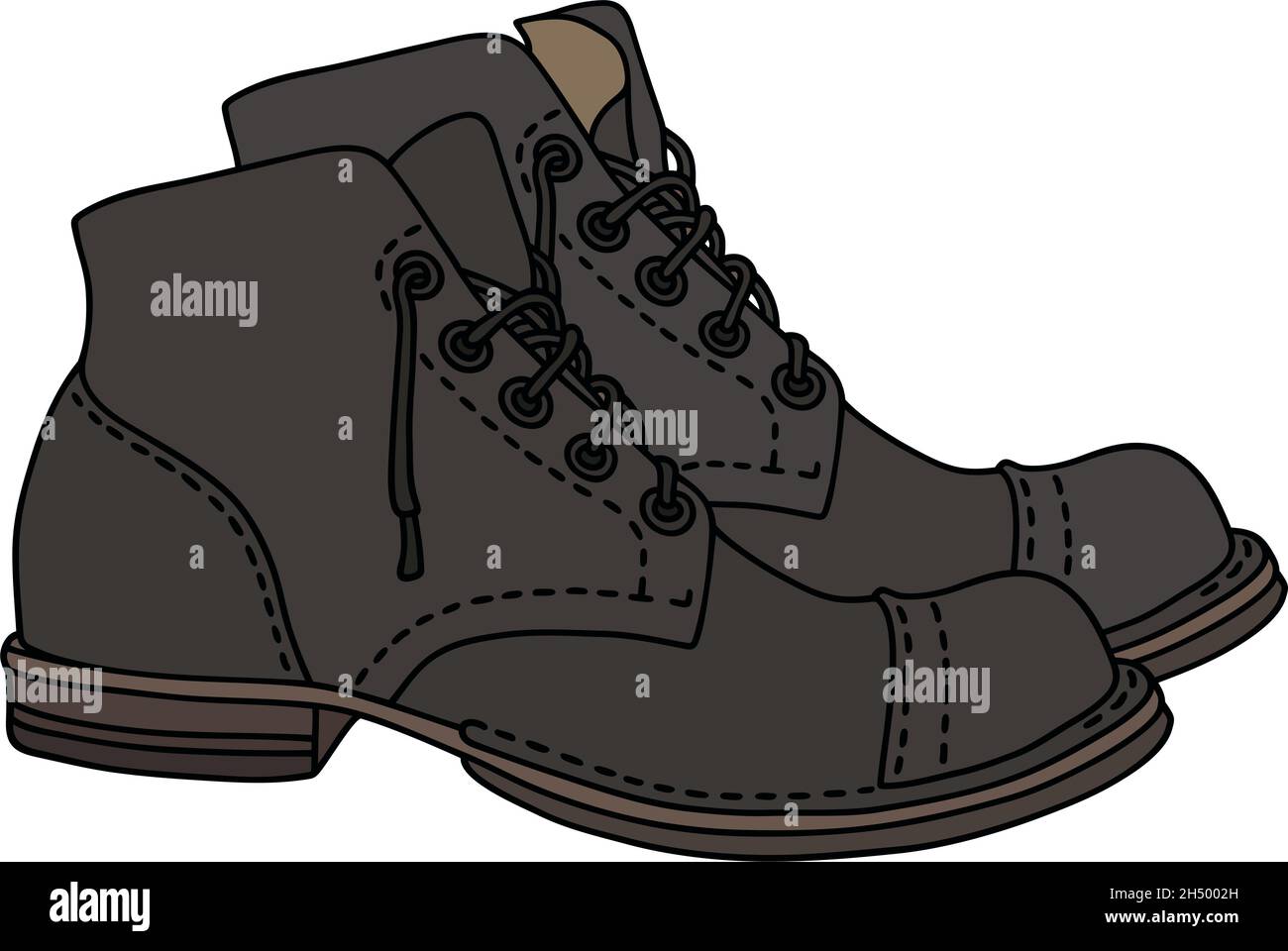 Hand drawing of two old dark leather lacing boots Stock Vector Image ...