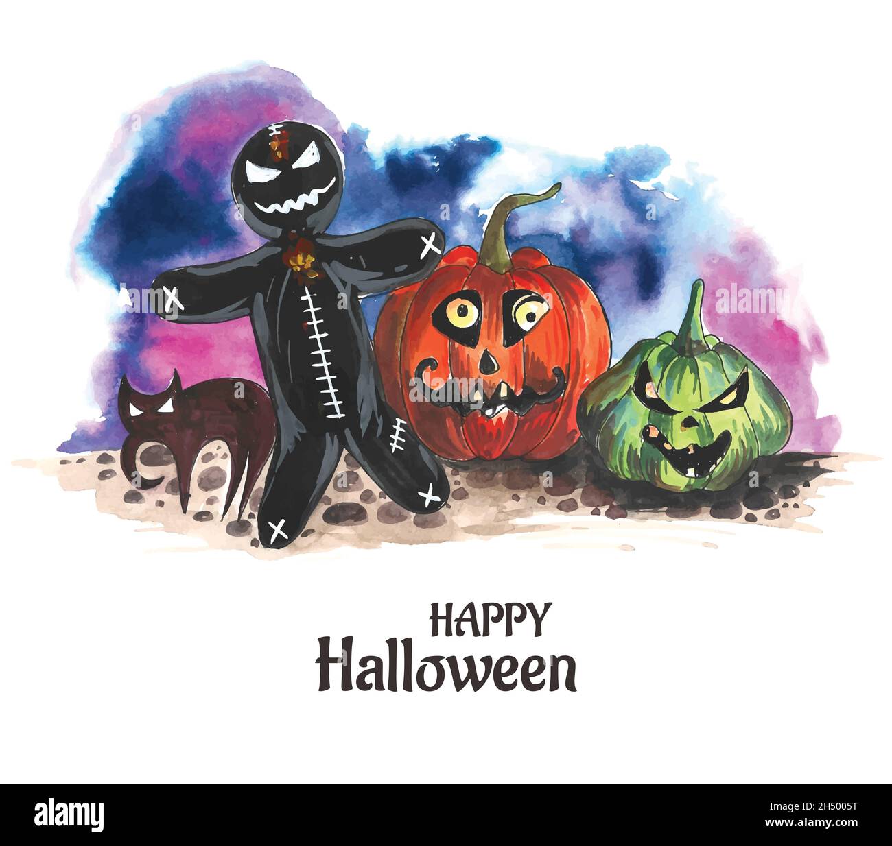 Halloween night background pumpkins and dark castle design Stock Vector ...