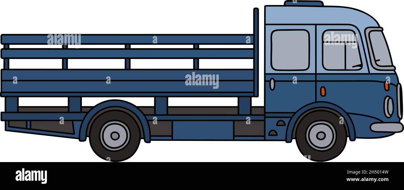 Hand drawing of a retro blue truck Stock Vector