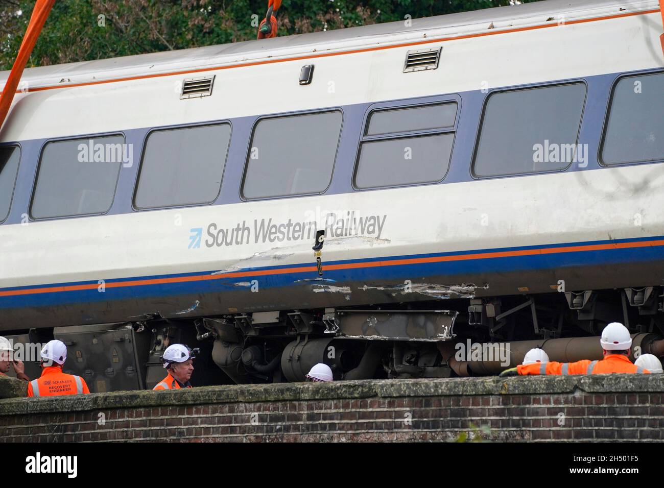 A South Western Railway Train Carriage Is Lifted From The Scene Of A ...