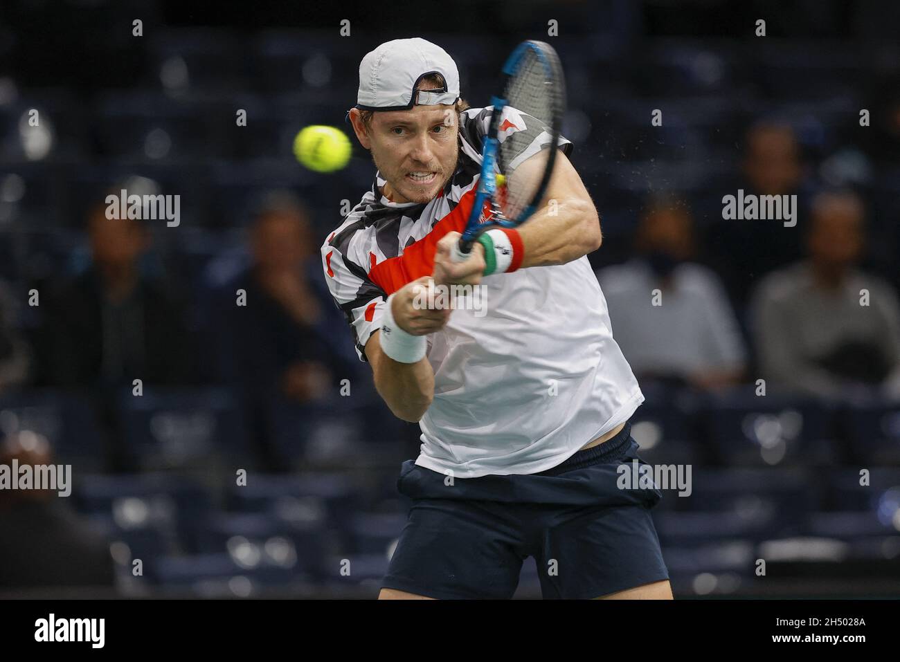 Paris, France. 05th Nov, 2021. James Duckworth (AUS) In action during the Rolex  Paris Masters 2021, match between James Duckworth (AUS) and Hubert Hurkacz  (POL), ATP Tennis Masters 1000, at the Accorhotels