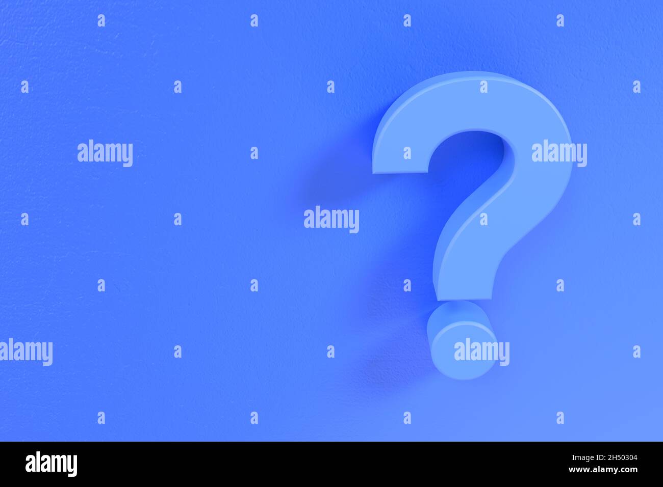question mark on the plane 3d wall in blue with space to add content Stock Photo