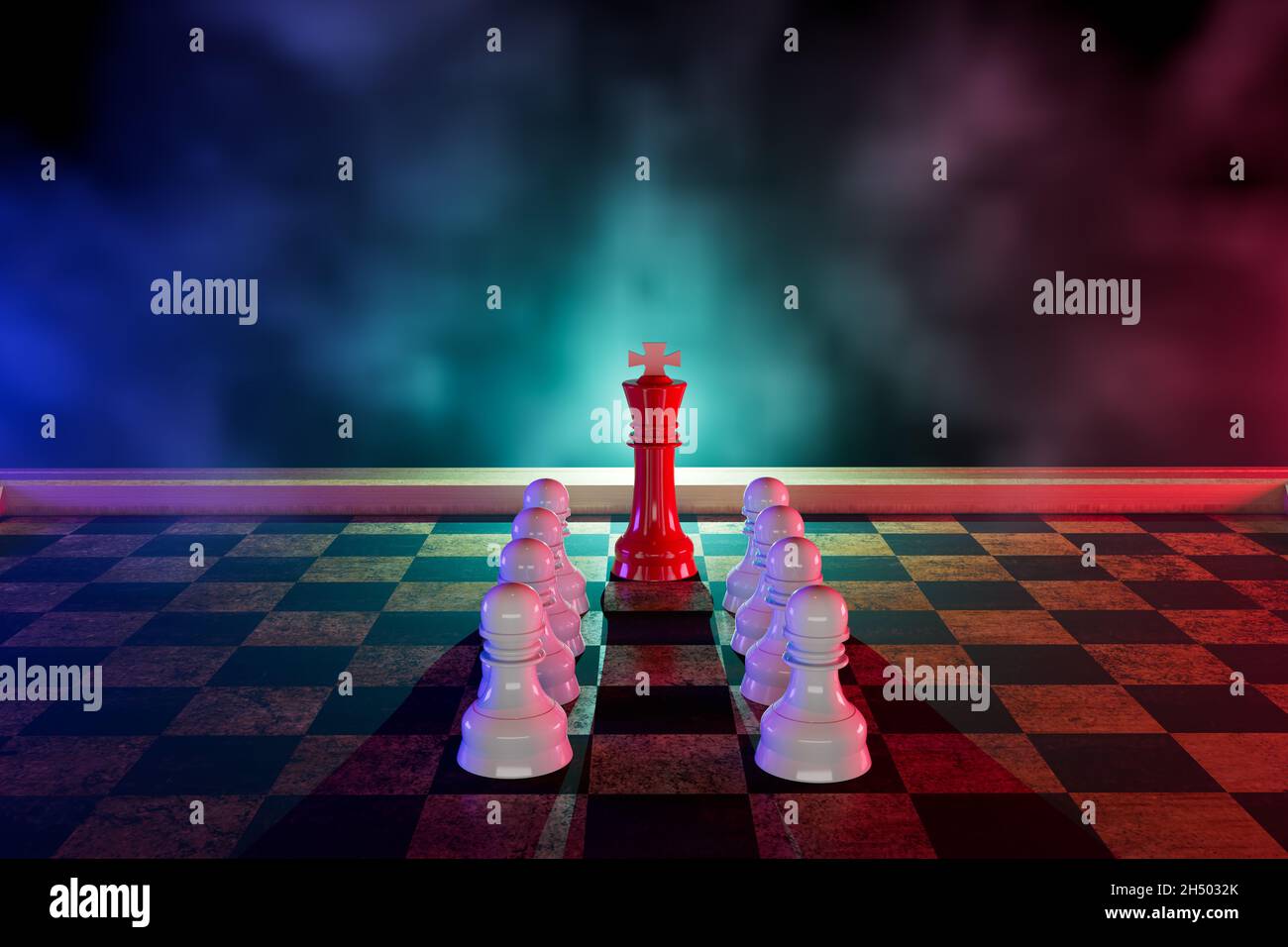 Chessboard game concept of business ideas and competition and strategy ideas concept. Chess figures on a dark background with smoke and fog. 3d render Stock Photo