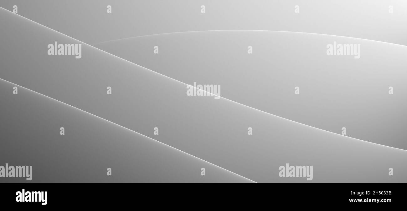 Abstract minimalistic background or wallpaper with curved lines and layers in bright grey color Stock Photo