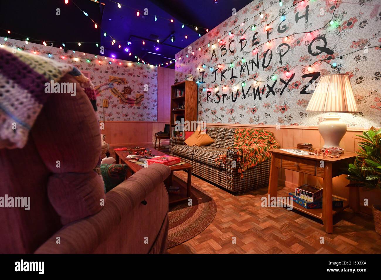A view of the Stranger Things pop-up store presented by Netflix located in  Time Square in New York. The pop-up store showcases recreated sets, install  Stock Photo - Alamy