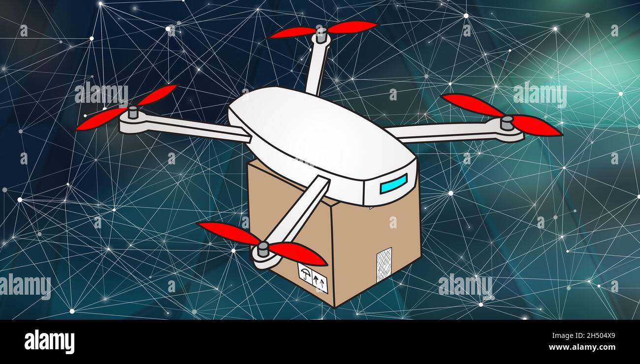 Illustration of a drone delivery concept Stock Photo - Alamy