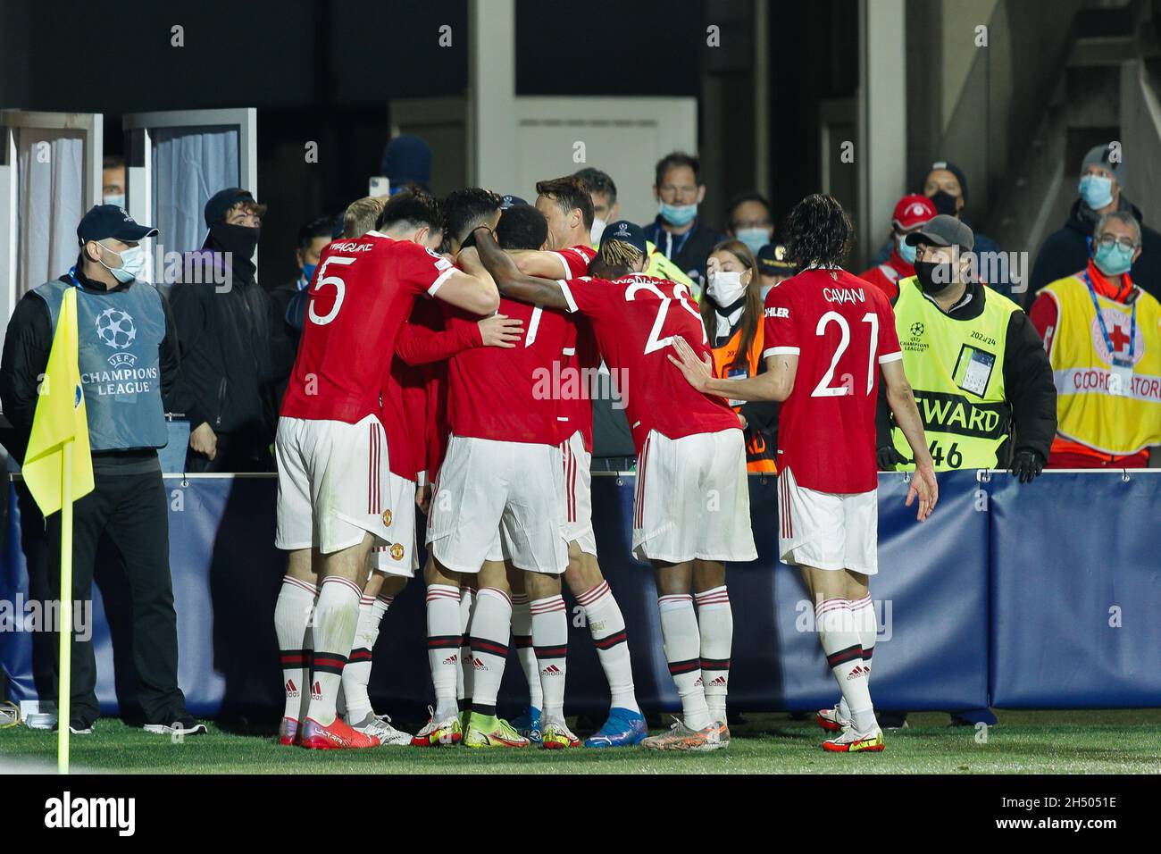 Italy, Bergamo, nov 2 2021: Cristiano Ronaldo (Manchester United striker) celebrates the 2-2 goal at 90+1' during football match ATALANTA vs MANCHESTER UTD, UCL matchday 4 , Gewiss stadium (Photo by Fabrizio Andrea Bertani/Pacific Press/Sipa USA) Stock Photo