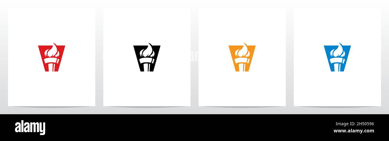 Fire Torch On Letter Logo Design V Stock Vector