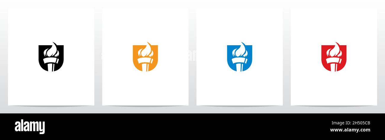 Fire Torch On Letter Logo Design U Stock Vector