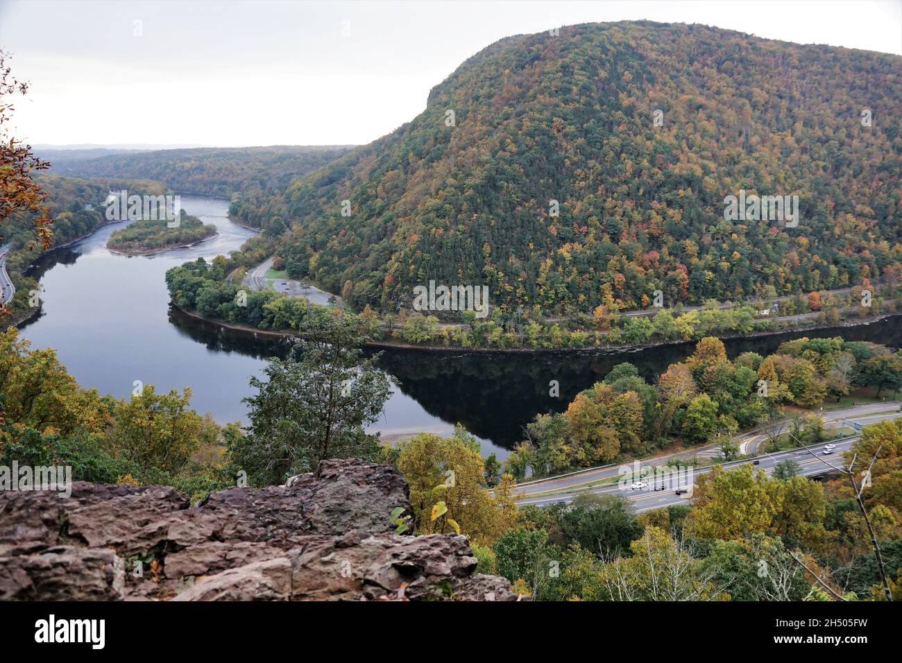 The aerial view of the traffic, , Delaware Water Gap and scenery of