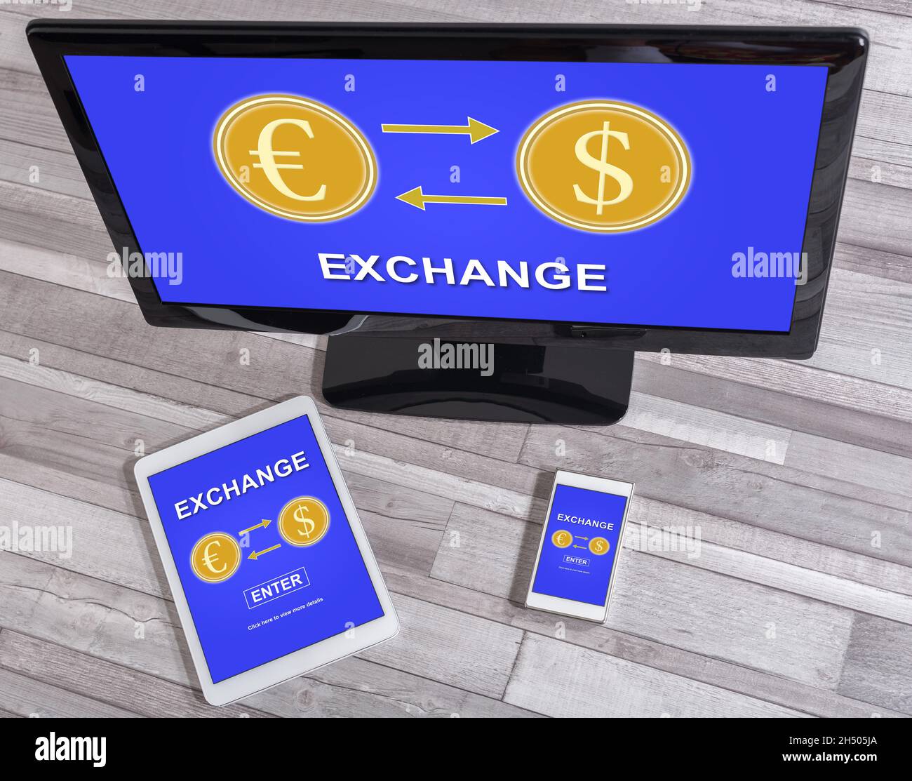 Exchange concept shown on different information technology devices ...