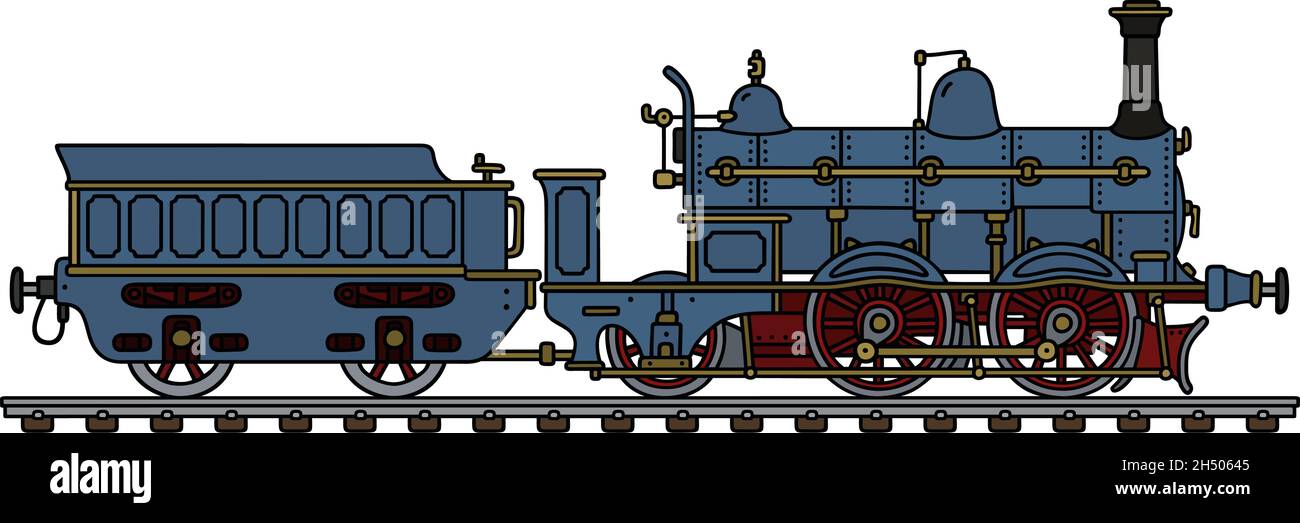 Hand drawing of a vintage blue steam locomotive Stock Vector Image ...