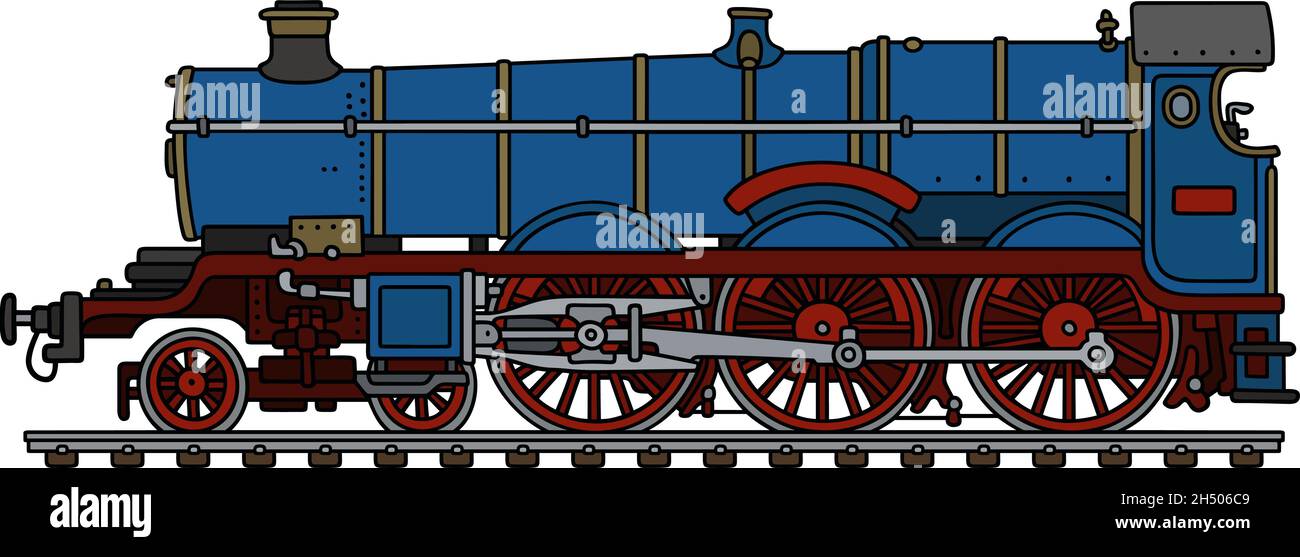 The vectorized hand drawing of a classic blue steam locomotive Stock ...