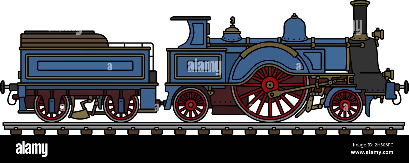 Hand drawing of a vintage blue steam locomotive Stock Vector Image ...