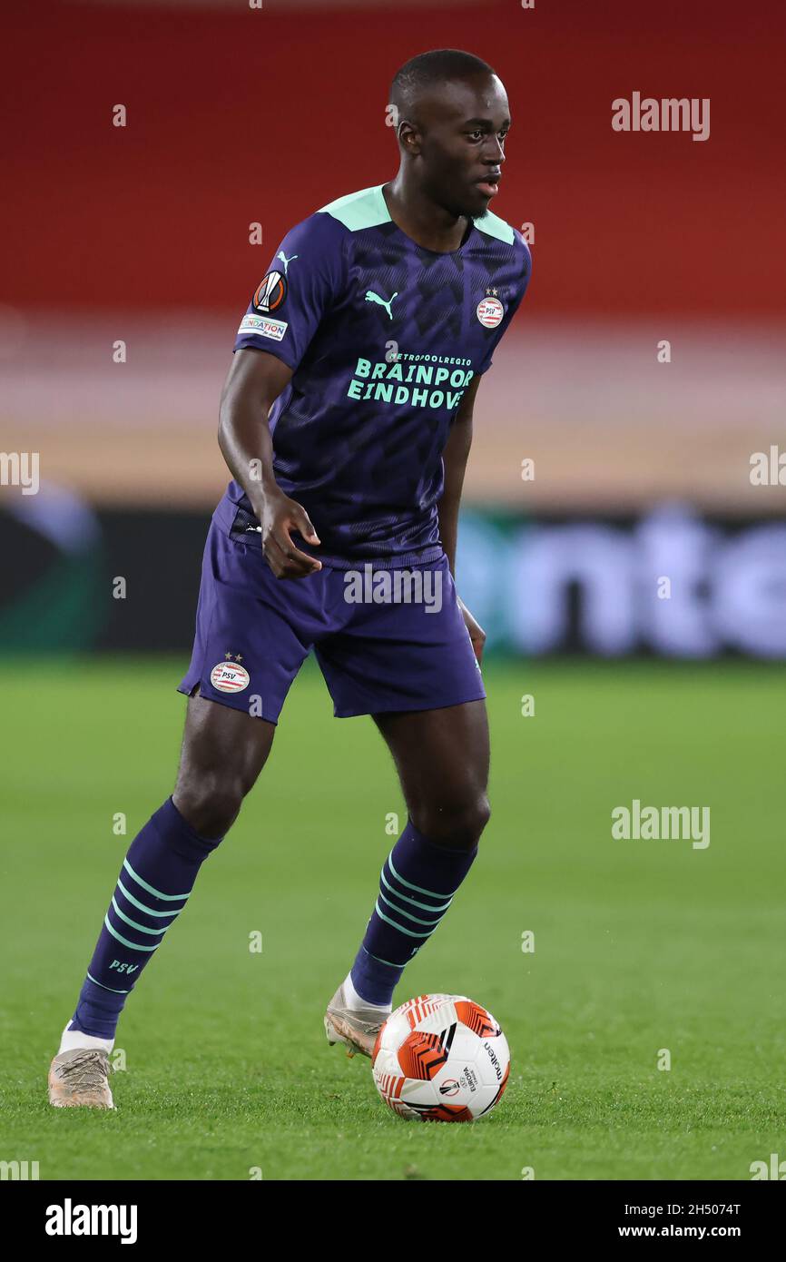 Monaco, Monaco, 4th November 2021. Jordan Teze of PSV Eindhoven during the  UEFA Europa League match at Stade Louis II, Monaco. Picture credit should  read: Jonathan Moscrop / Sportimage Stock Photo - Alamy