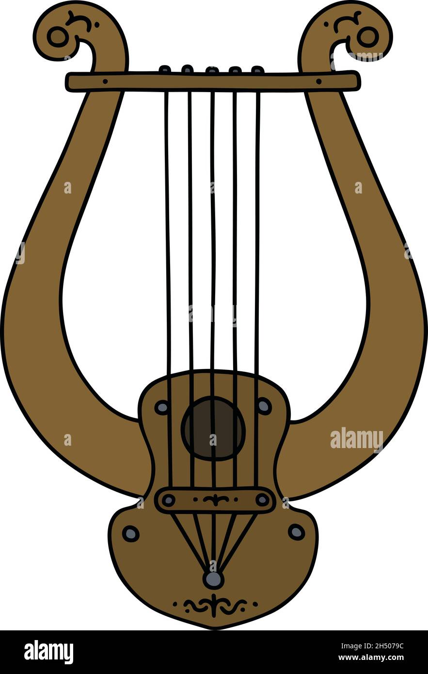 Hand drawing of an ancient Greek stringed musical instrument Stock