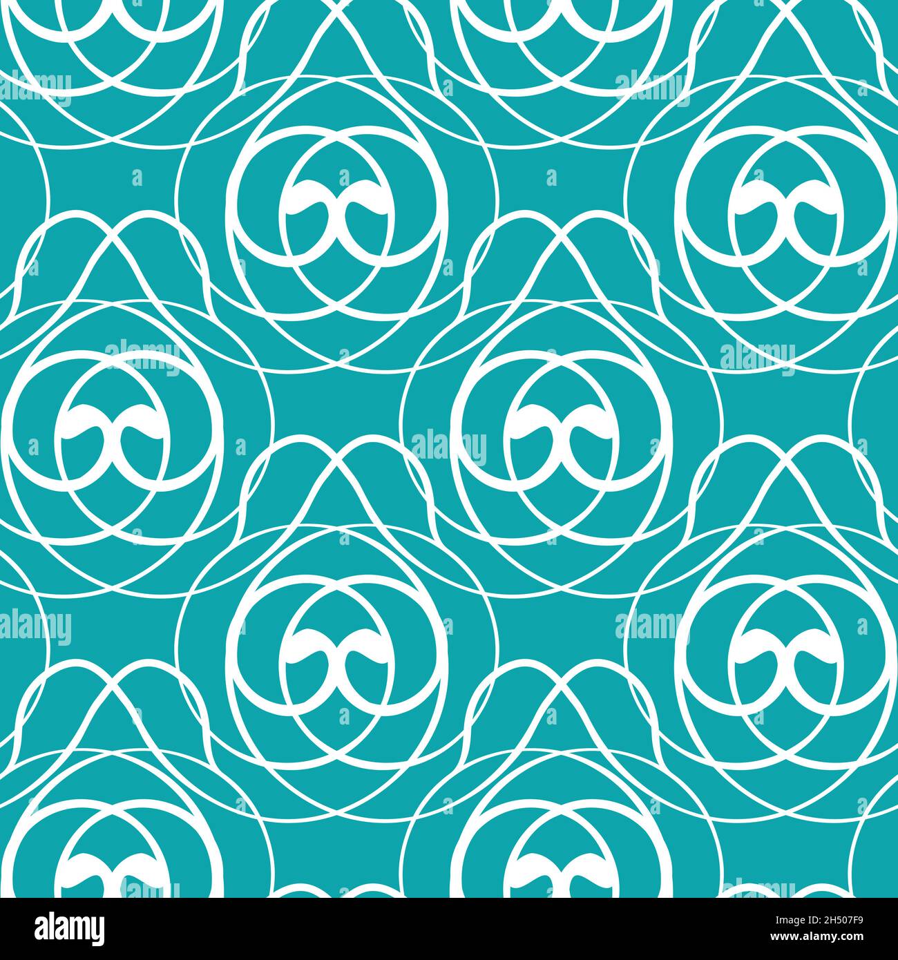 Stylized art deco style spiralling vector pattern background. Blue white abstract backdrop with overlapping linking swirl motifs. Elegant repeat with Stock Vector