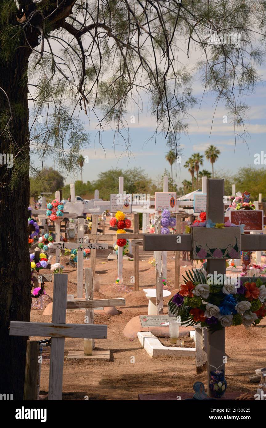 Mexican graves decorated for the Day of the Dead Stock Photo