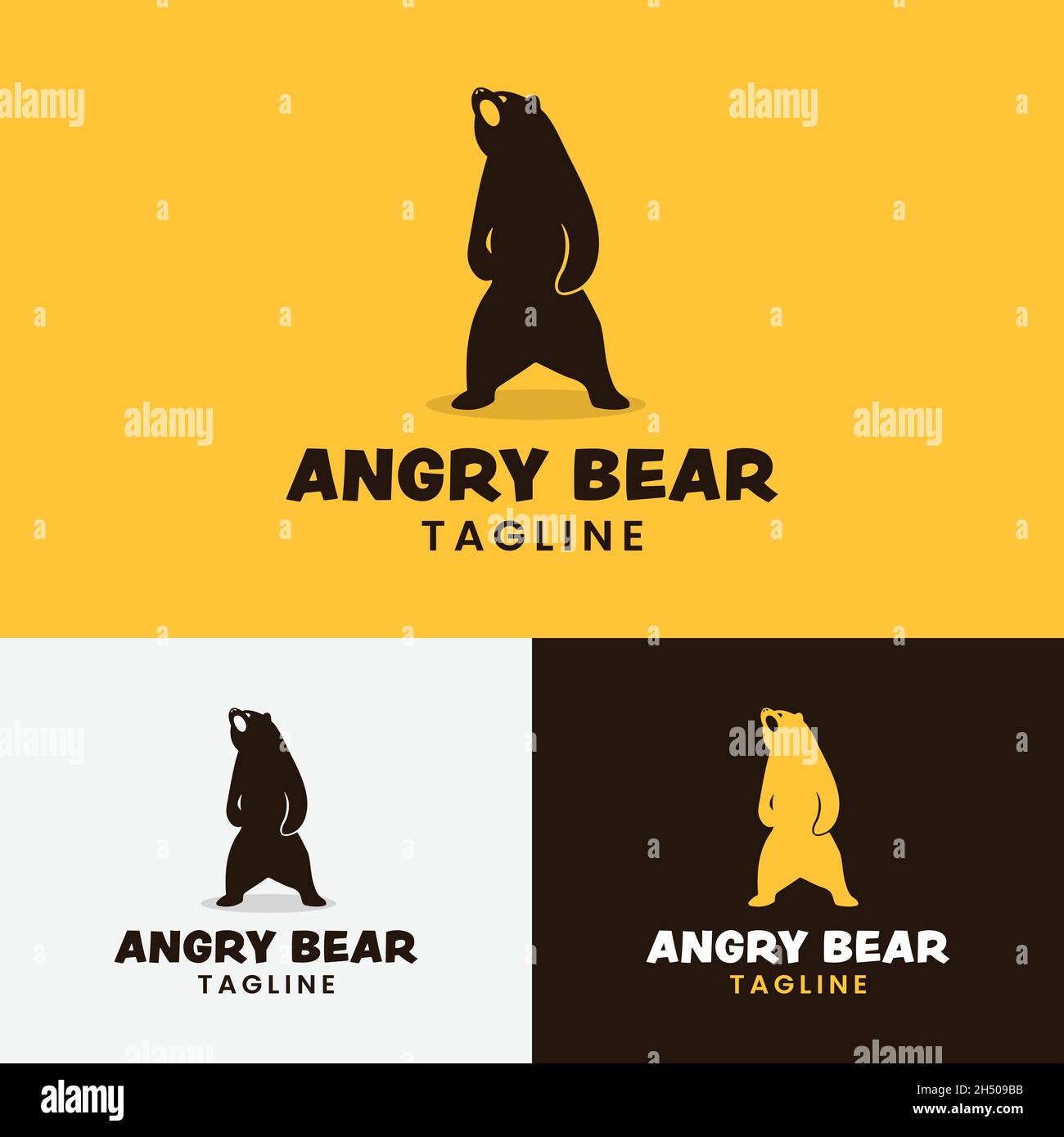 angry bear standing logo design isolated on yellow background. Suitable for adventure hunting outdoor camping sport zoo brand company community Etc. Stock Vector