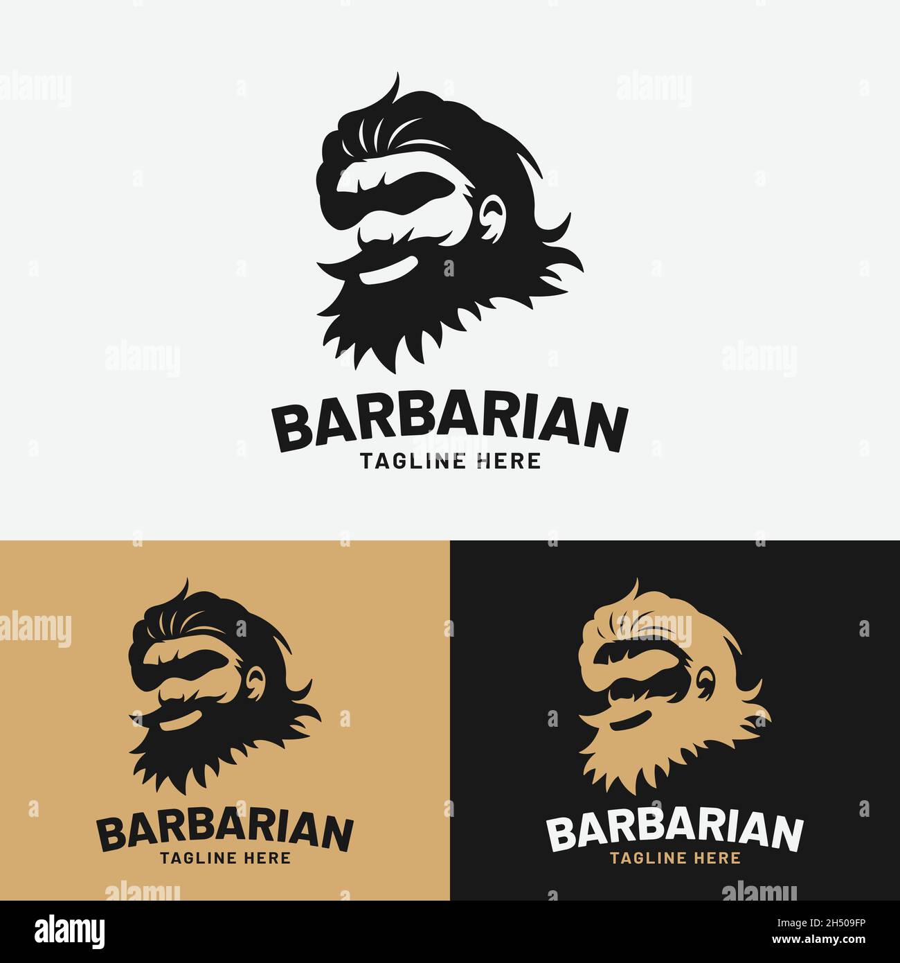 Barbarian Bearded Man Head Logo Design Template. Suitable for Fashion Clothing Apparel Sport Barber Shop Business Brand Company Logo Design. Stock Vector