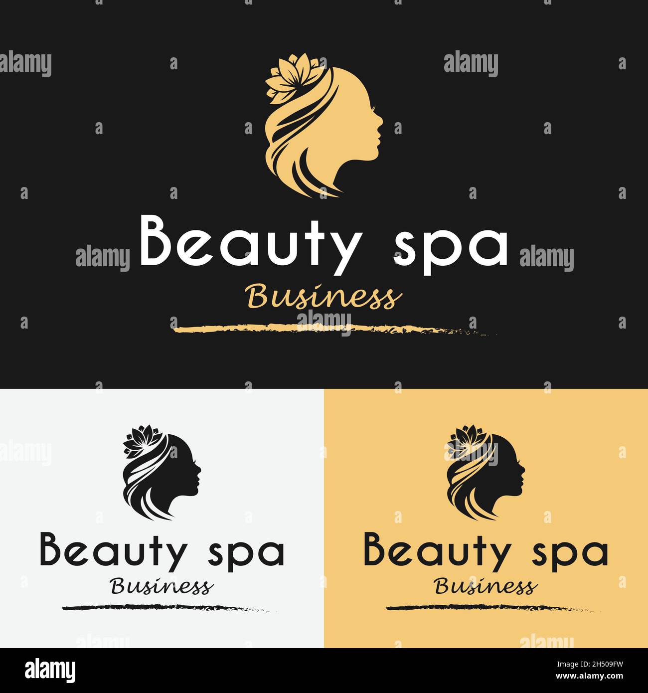 Women Head Silhouette with Lotus Flower for Beauty Spa Logo Design Template. Suitable for Cosmetic Dermatology Beauty Medi Spa Therapy Medicine Salon Stock Vector