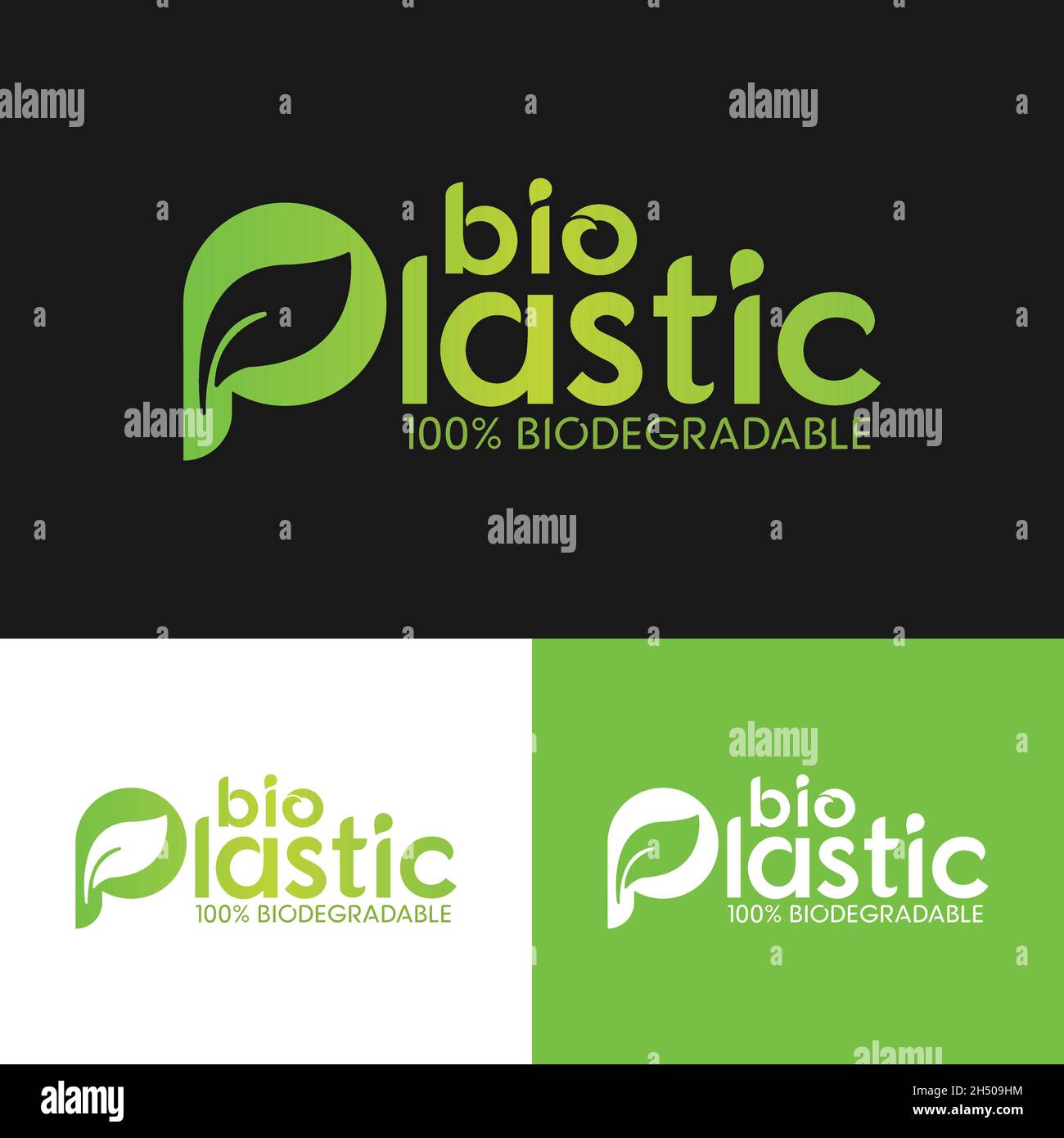 Bio Plastic 100% Biodegradable Typography Logo Design Template. Eco Plastic Made from Plants Instead of Fossil Fuels, is a Recyclable Biodegradable. Stock Vector
