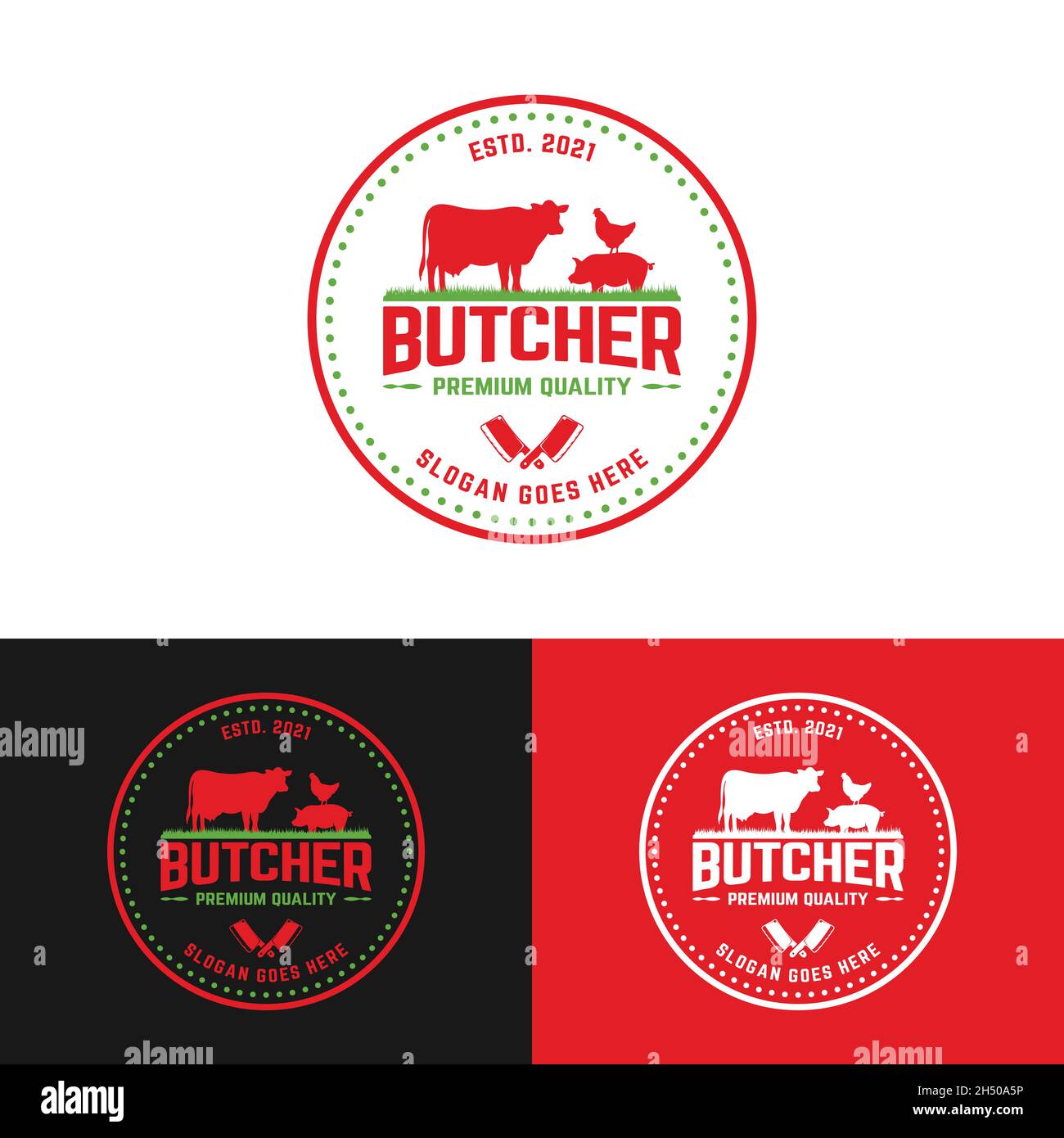 Vintage Butcher Badge Label Stamp Emblem with Symbol of Cow Pork