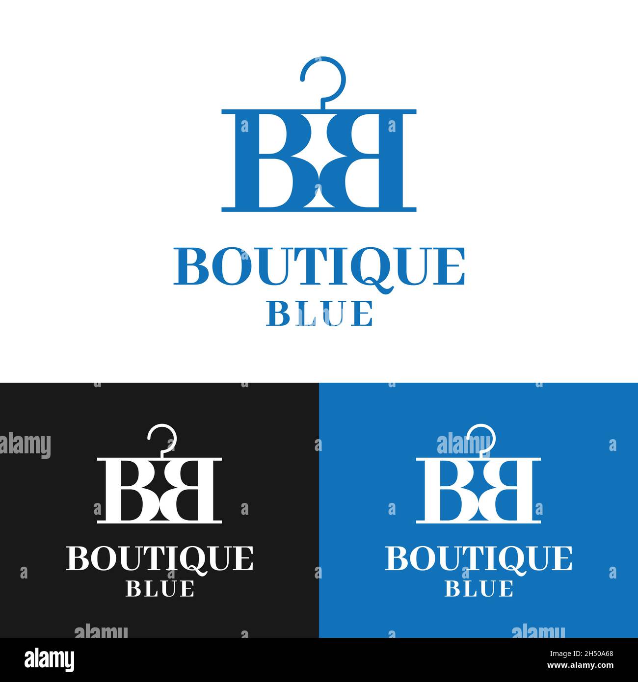 Letter Initial BB Hangers for Blue Boutique. Suitable for Clothes Fashion Apparel Retail E Commerce Shop Store Business Brand Simple Flat Logo Design. Stock Vector