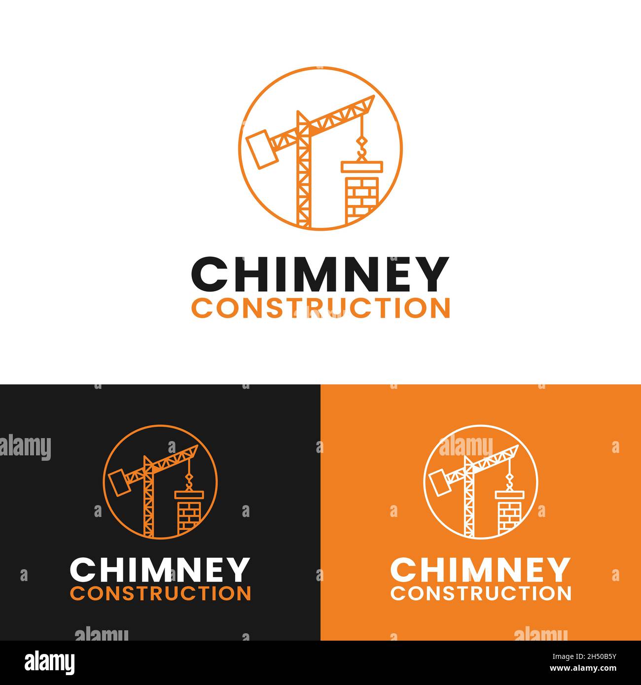 Crane and Chimney for Chimney Construction Builder in Line Style Logo Design Template. Suitable for Construction Architechture Property Business Etc. Stock Vector