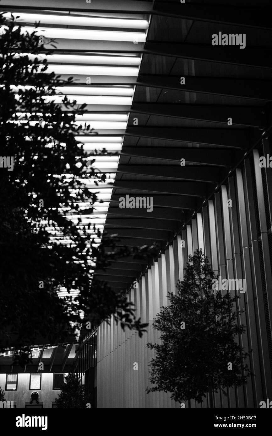 Vertical shot of modern architectural structure in grayscale Stock ...